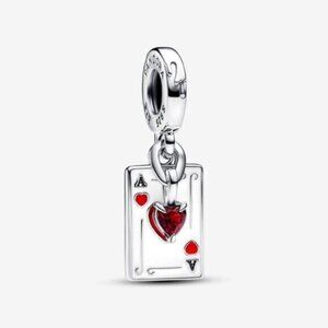 Pandora Silver Ace of Hearts Dangle Charm with Red Gem